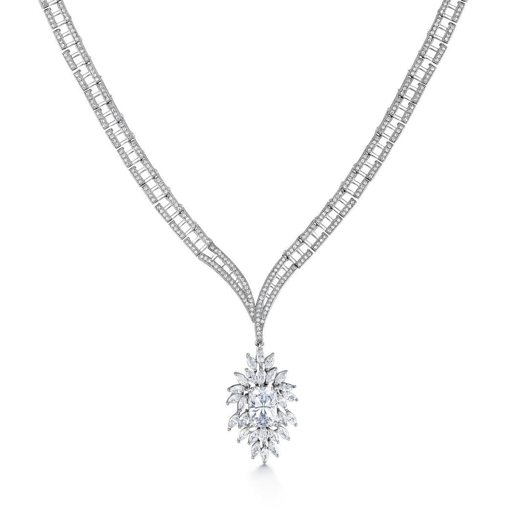 CZ Wedding Necklace Set- 16 Inch Length, Marquise Cz Necklace Set, Emrald Cut Cz Necklace Set, Wedding Necklace Set