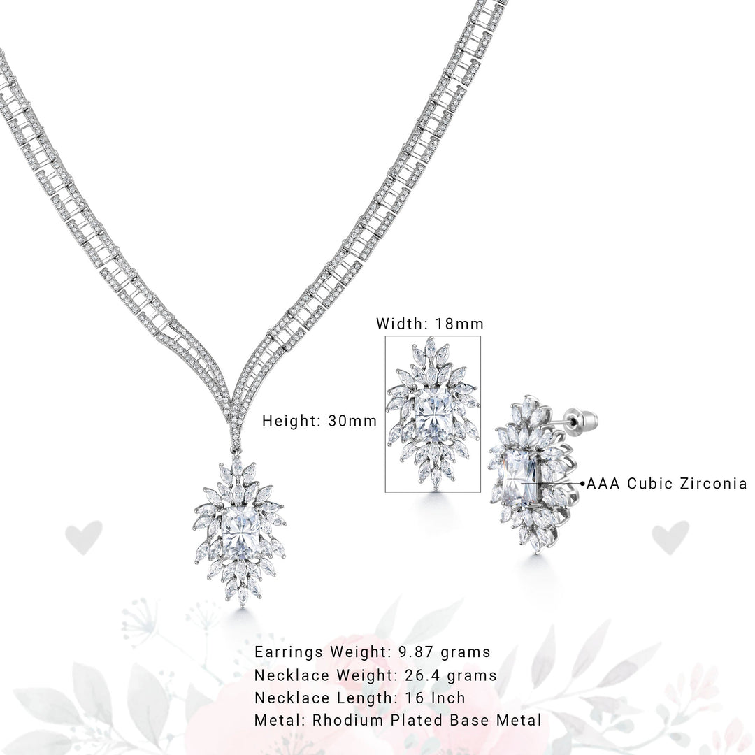 CZ Wedding Necklace Set- 16 Inch Length, Marquise Cz Necklace Set, Emrald Cut Cz Necklace Set, Wedding Necklace Set