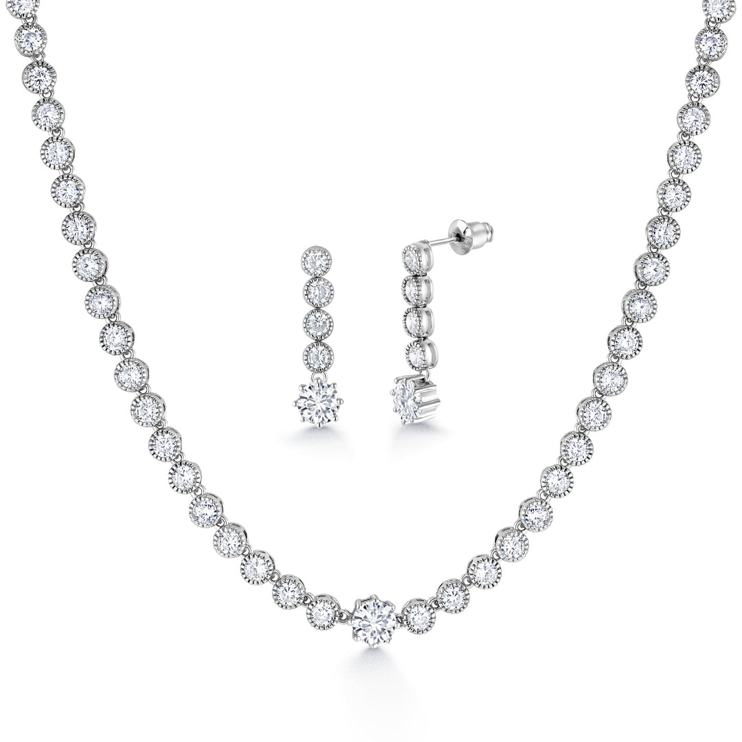 CZ Tennis Necklace Set- 17 Inch Length, Tennis Necklace Set, Cz Necklace Set, Party Wear Necklace Set