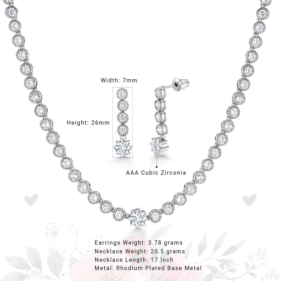 CZ Tennis Necklace Set- 17 Inch Length, Tennis Necklace Set, Cz Necklace Set, Party Wear Necklace Set