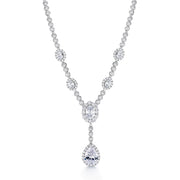 Pear and Oval CZ Necklace Set- 17 Inch Length, Multi Shape Cz Necklace Set, Party Wear Necklace Set, Wedding Necklace Set