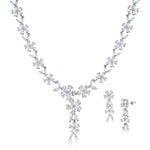 Load image into Gallery viewer, Marquise Cut AAA Cubic Zirconia Flower Choker Style Earrings Necklace Wedding Set- 17 Inch Length
