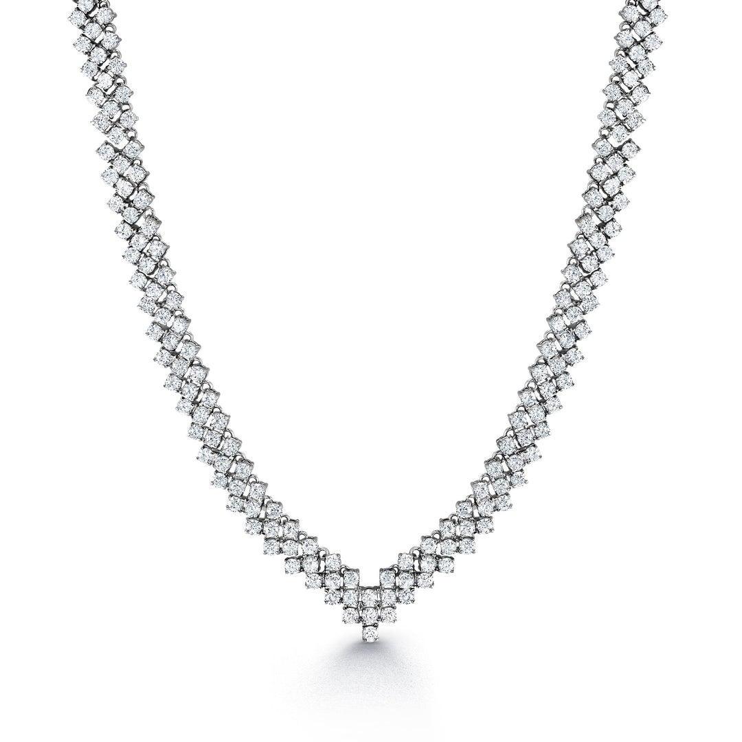 Round AAA Cubic Zirconia 3 Line Necklace Set- 17 Inch Length, Cz Necklace Set, Brass Wedding Necklace Set, Bridal Cz Necklace Set