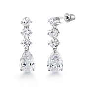 Pear And Round Shape AAA Cubic Zirconia Necklace Set- 16 Inch Length, Tennis Necklace Set, Teardrop Earrings, Brass Wedding Necklace Set