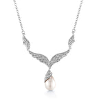 Load image into Gallery viewer, Freshwater Cultural Pearl Angel Wings Earrings Necklace Set -16+2 Inch Extender Chain length, Angel Wings Earrings Necklace Set, Pearl And CZ Necklace Set
