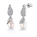 Load image into Gallery viewer, Freshwater Cultural Pearl Angel Wings Earrings Necklace Set -16+2 Inch Extender Chain length, Angel Wings Earrings Necklace Set, Pearl And CZ Necklace Set
