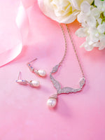 Load image into Gallery viewer, Freshwater Cultural Pearl Angel Wings Earrings Necklace Set -16+2 Inch Extender Chain length, Angel Wings Earrings Necklace Set, Pearl And CZ Necklace Set
