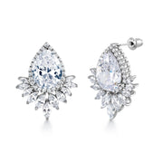 Teardrop Chandelier Design Halo Pendant Earring Set - 16+2 Inch Chain,  Pear Shape Halo Jewelry Set, Best for Brides and Bridesmaids