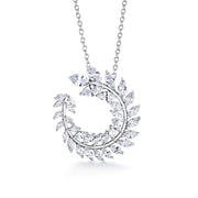 Marquise CZ Fern Design  Pendant And Earring Set- 16+2 Inch Chain, Circle Fern Pendant Set, Marquise CZ Pendant Set, Brass Pendant Set