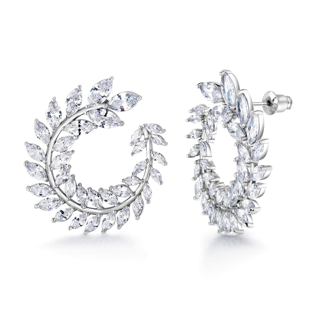 Marquise CZ Fern Design  Pendant And Earring Set- 16+2 Inch Chain, Circle Fern Pendant Set, Marquise CZ Pendant Set, Brass Pendant Set