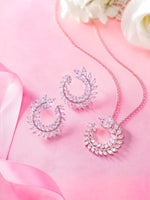 Load image into Gallery viewer, Marquise CZ Fern Design  Pendant And Earring Set- 16+2 Inch Chain, Circle Fern Pendant Set, Marquise CZ Pendant Set, Brass Pendant Set
