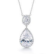 Pear and Oval CZ Halo Pendant Set- 16+2 Inch Chain,  Halo Pendant Set, Cz Pendant And Earrings Set, Water Drop Pendant Set, Rain Drop Pendant Set, Tear Drop Pendant Set
