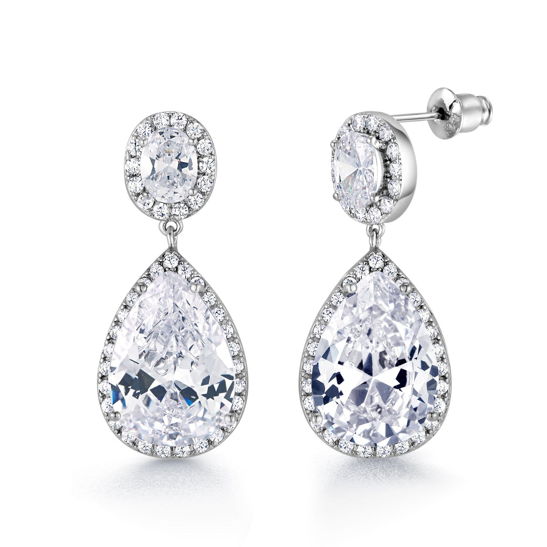 Pear and Oval CZ Halo Pendant Set- 16+2 Inch Chain,  Halo Pendant Set, Cz Pendant And Earrings Set, Water Drop Pendant Set, Rain Drop Pendant Set, Tear Drop Pendant Set
