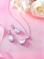 Load image into Gallery viewer, Pear and Oval CZ Halo Pendant Set- 16+2 Inch Chain,  Halo Pendant Set, Cz Pendant And Earrings Set, Water Drop Pendant Set, Rain Drop Pendant Set, Tear Drop Pendant Set

