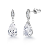 Teardrop CZ Drop Pendant Earring Set- 16+2 Inch Chain, Teardrop Earrings Necklace, CZ Jewerly Set, Multi Shape Cz Necklace, Brass Necklace