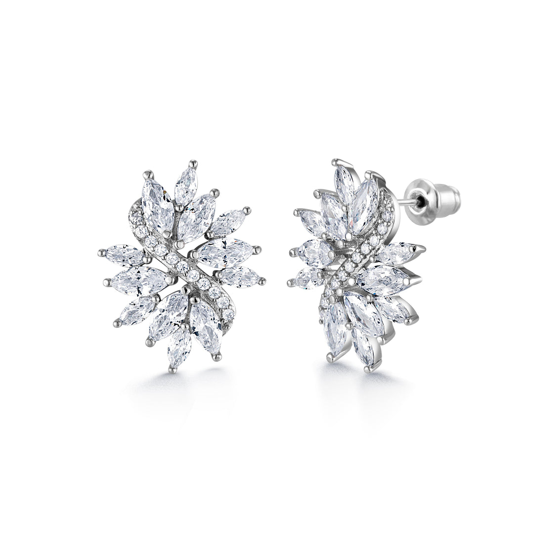 Marquise CZ Floral Pendant Earring Set 16+2 Inch Chain,  Flower Design Jewelry Set, Marquise Cz Pendant Set, Brass Pendant Set, Cz Pendant Set