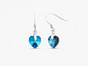 925 Sterling Silver Blue Crystal Heart Pendant Set, Silver Crystal Heart Set, Blue Heart Set, Blue Crystal Set, Blue Heart Earring Pendant Set