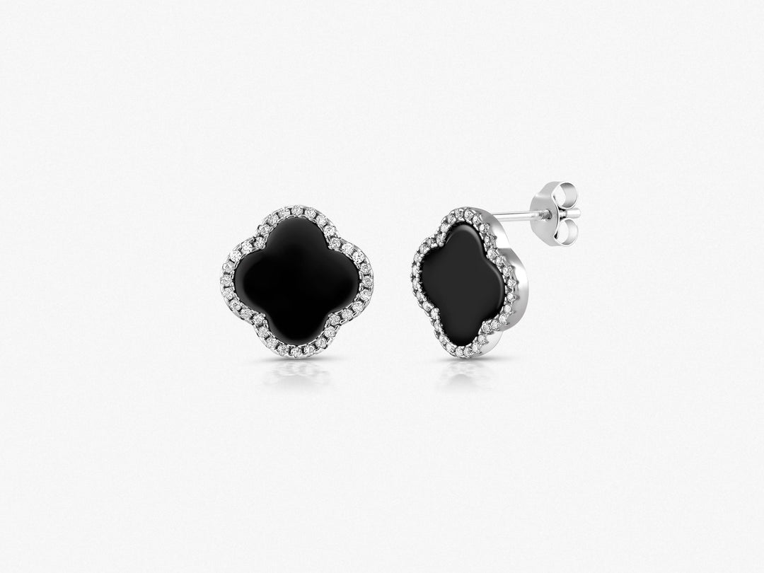 925 Sterling Silver Black Onyx Clover Leaf Pendant And Earring Set, Clover Onyx Silver Pendant Set, Black Onyx Clover Earrings Set, Leaf Clover Pendant Earrings Set