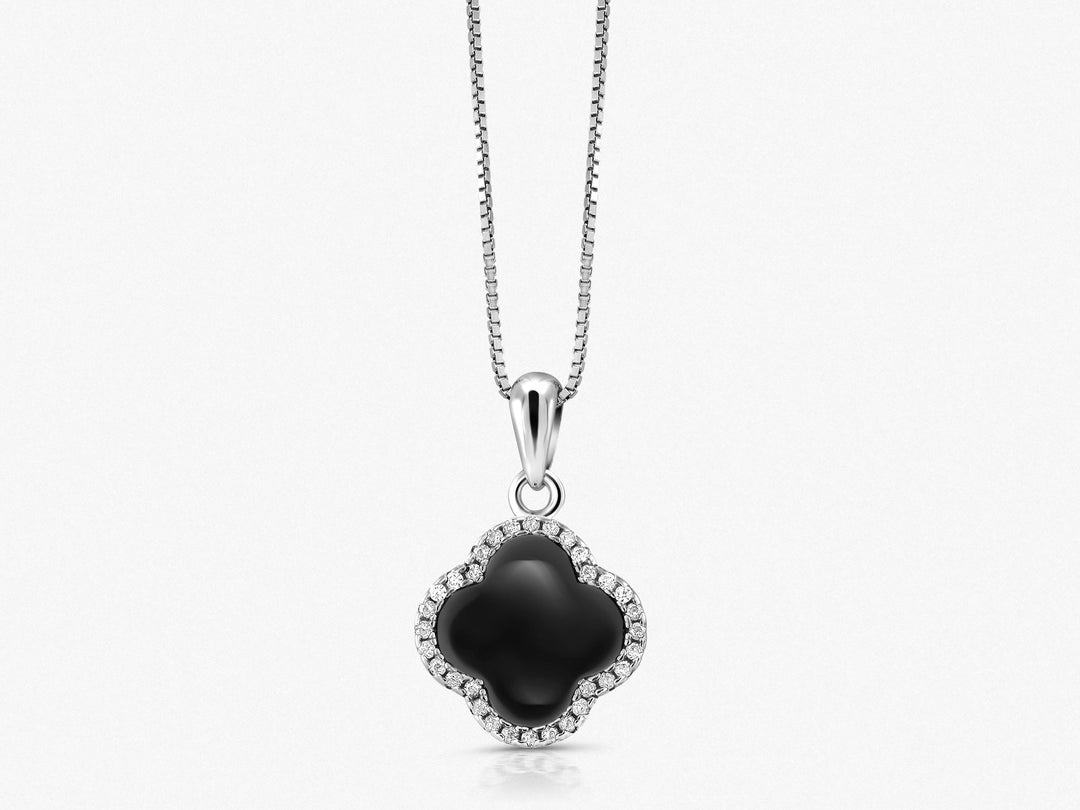 925 Sterling Silver Black Onyx Clover Leaf Pendant And Earring Set, Clover Onyx Silver Pendant Set, Black Onyx Clover Earrings Set, Leaf Clover Pendant Earrings Set