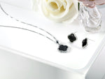 Load image into Gallery viewer, 925 Sterling Silver Black Onyx Clover Leaf Pendant And Earring Set, Clover Onyx Silver Pendant Set, Black Onyx Clover Earrings Set, Leaf Clover Pendant Earrings Set
