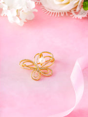 Pearl Butterfly Shaped Yellow Gold Plated Brooch Pins with AAA Cubic Zirconia, Butterfly Shape Brooch