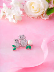 Pearl Couple Owl Brooch Pins With AAA Cubic Zirconia and Black Onyx in Micro Pave Setting, owl Brooch