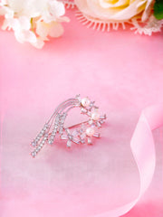 Flower Pearl Rhodimu Plated Brooch Pins With AAA Cubic Zirconia, Pearl Brooch, Cz Brooch, Flower Brooch