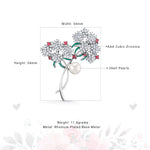 Load image into Gallery viewer, Rhodium Plated AAA Cubic Zirconia Pearl Flowers Brooch Pins, Flower Brooch, Pearl Brooch, Cz Brooch
