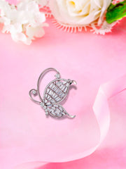Rhodium Plated Butterfly With Cubic Zircoina Brooch, Cz Brooch, Butterfly Brooch, Insect Brooch