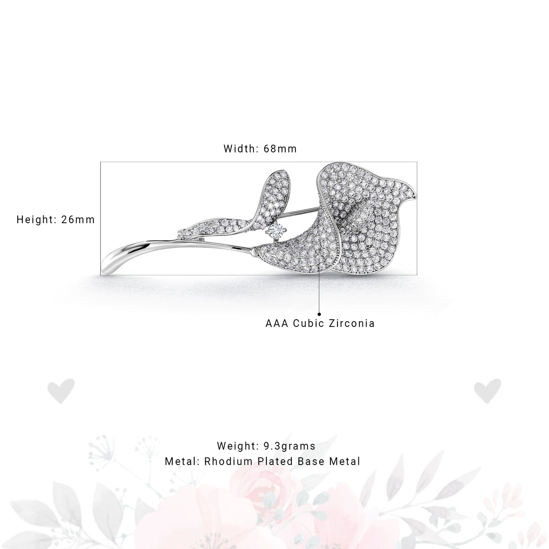 Lily Flower Rhodium Plated AAA Cubic Zirconia Brooch Pins