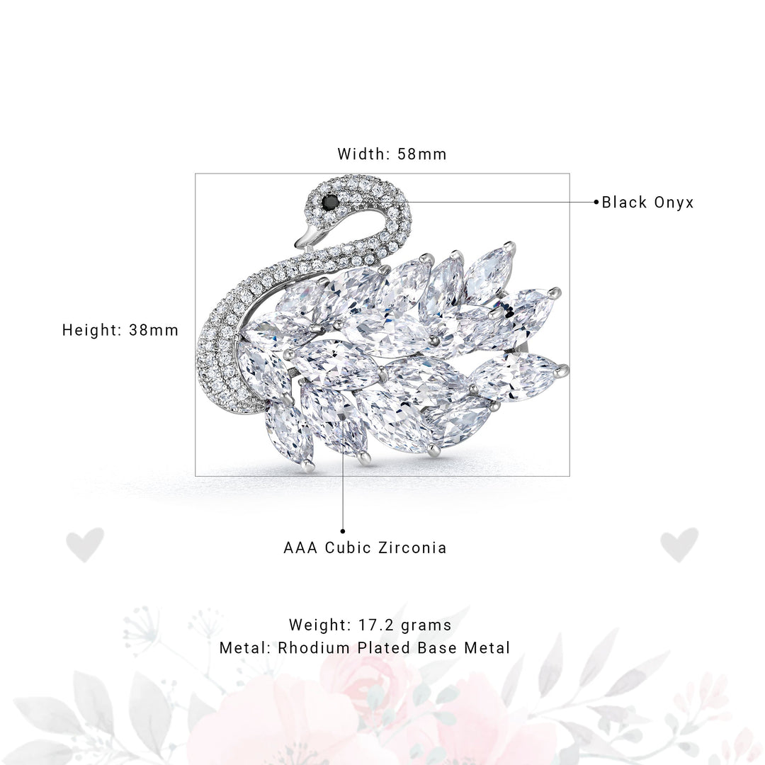 Marquise AAA Cubic Zirconia Swan Rhodium Plated Brooch, Swan Brooch, Cz Brooch, Cz Swan Brooch
