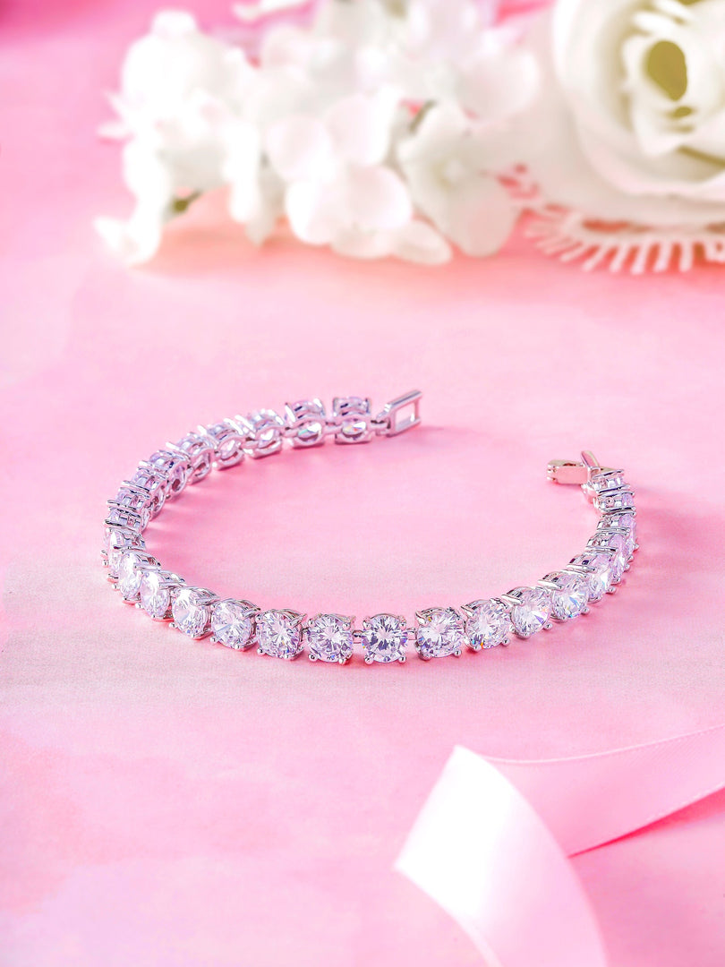6mm Round Cut AAA Cz  Rhodium Plated Tennis Bracelet, Tennis Bracelet, Cz Tennis Bracelet, Cz Bracelet