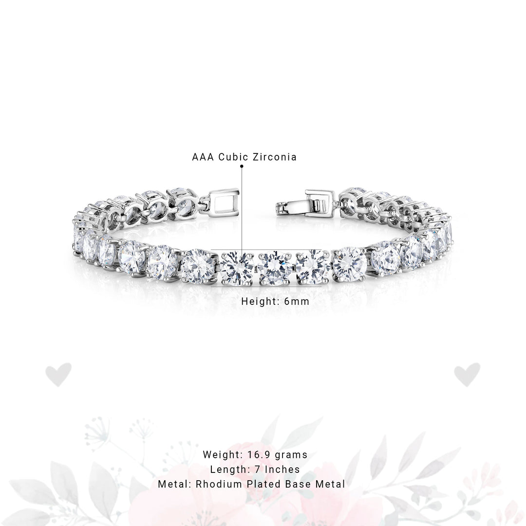 6mm Round Cut AAA Cz  Rhodium Plated Tennis Bracelet, Tennis Bracelet, Cz Tennis Bracelet, Cz Bracelet