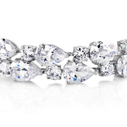 Teardrop And Round Cubic Zirconia Rhodium Plated Double Line Tennis Bracelet, Double Line Bracelet, Cz Bracelet