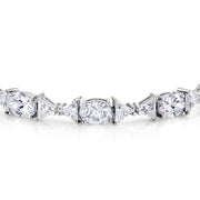 Oval and Triangle Cut CZ Rhodium Plated Tennis Bracelet, Multi Shape Cz Bracelet, Cz Bracelet, Brass Bracelet