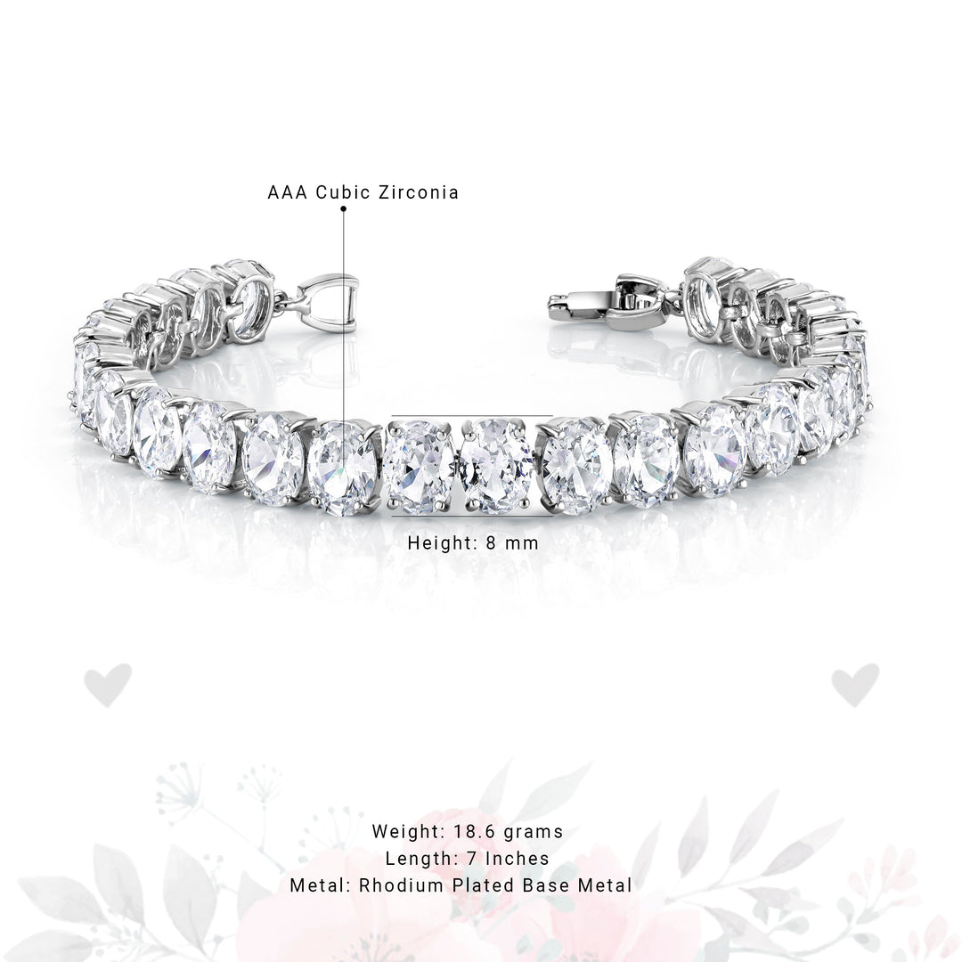 8mm Oval CZ Rhodium Plated Tennis Bracelet, Oval Cz Bracelet, Tennis Bracelet, Casual Bracelet