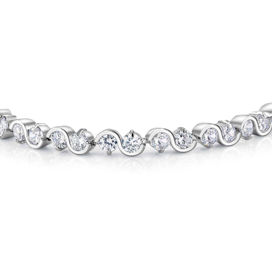 Round CZ Rhodium Plated Haft Bezel Tennis Bracelet, Cz Bracelet, Casual Bracelet, Brass Bracelet