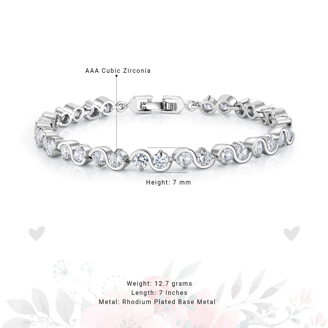 Round CZ Rhodium Plated Haft Bezel Tennis Bracelet, Cz Bracelet, Casual Bracelet, Brass Bracelet