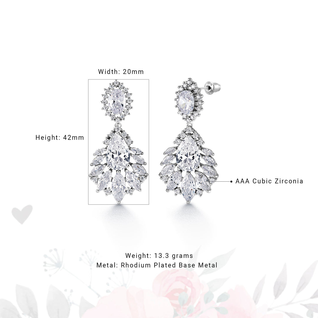 Wedding Multi Shape CZ Dangle Earrings, Teardrop Earrings, Flower Shape Cz Earrings, Halo Earrings, Dangle Earrings, Drop Earrings, Marquise Earrings