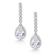Teardrop Bezel Dangle Halo CZ Earrings, Bridal Pear Shape Earrings, Wedding Teardrop Earrings, Push Back Earrings, Cz Drop Earrings, Water Drop Earrings, Rain Drop Earrings
