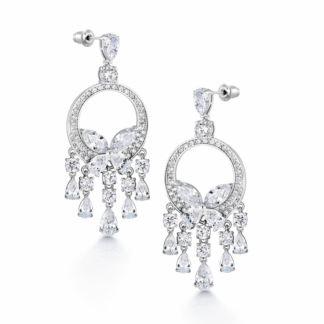 Wedding Teardrop Chandelier with Marquise CZ Dangle Earrings, Victorian Style Bridal CZ Earrings, Best for Brides and Bridesmaid. Best Gift for for Bridal, Wedding, Prom
