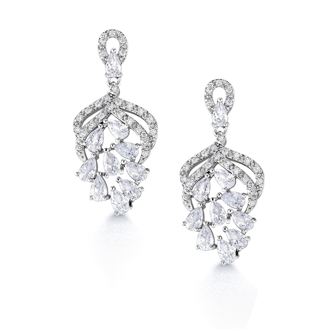 Pear Shape AAA Cubic Zirconia Rhodium Plated Dangle Earrings, Cz Dangle Earrings, Multi shape Cz Earrings