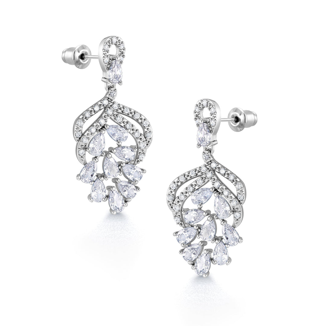 Pear Shape AAA Cubic Zirconia Rhodium Plated Dangle Earrings, Cz Dangle Earrings, Multi shape Cz Earrings