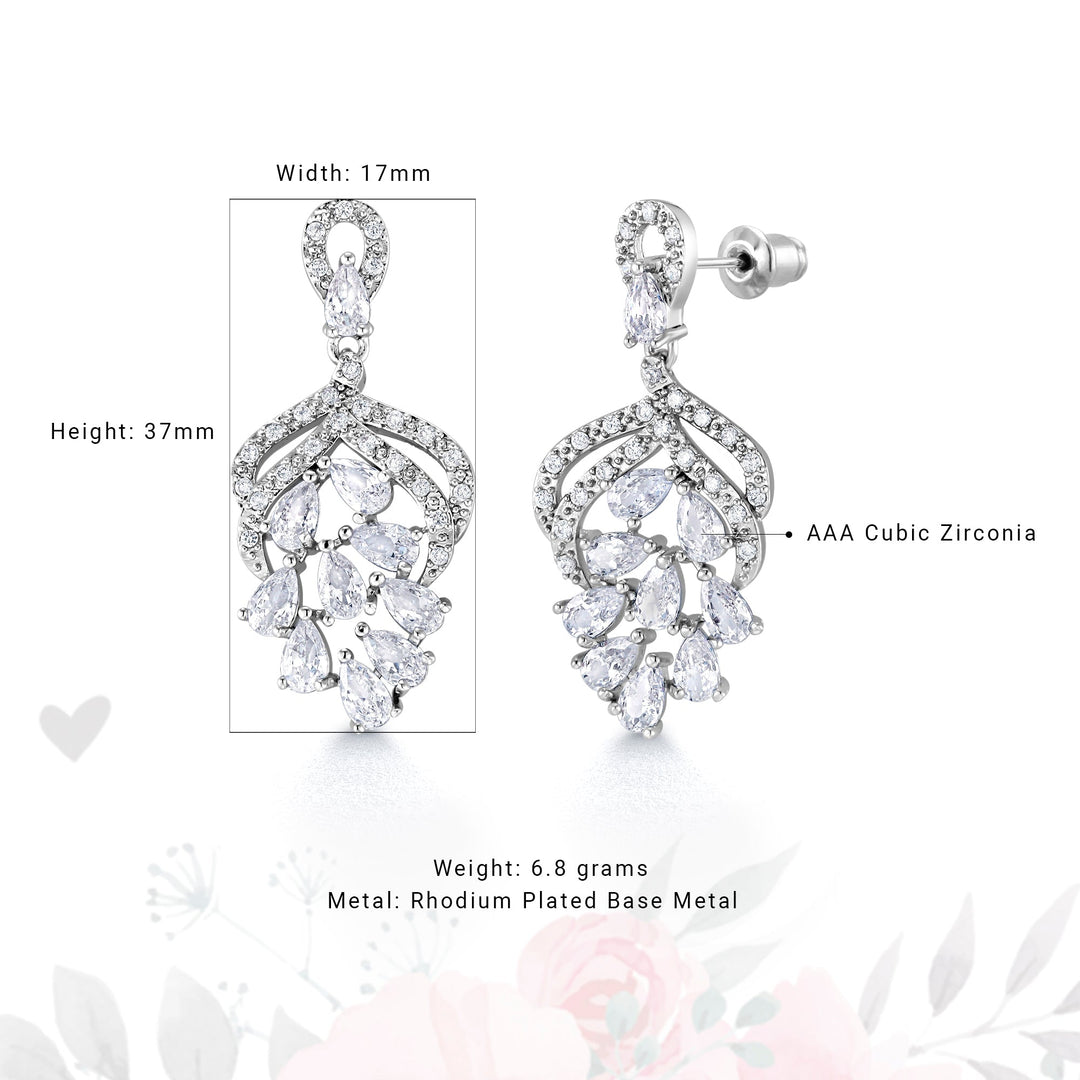 Pear Shape AAA Cubic Zirconia Rhodium Plated Dangle Earrings, Cz Dangle Earrings, Multi shape Cz Earrings