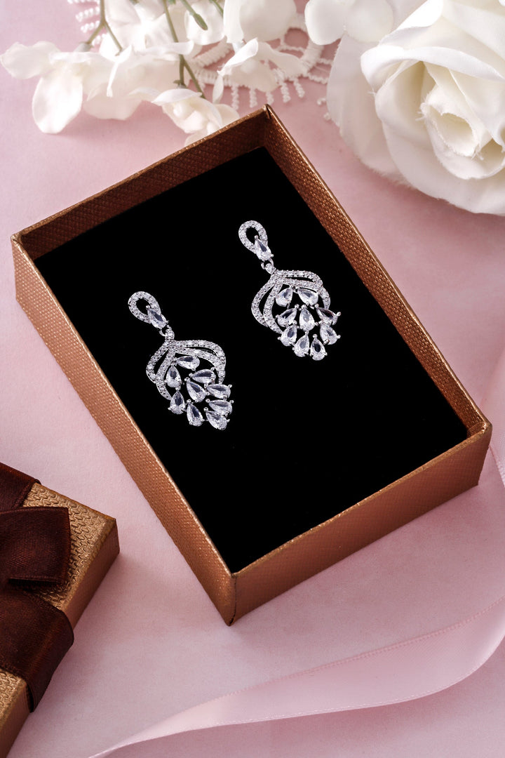 Pear Shape AAA Cubic Zirconia Rhodium Plated Dangle Earrings, Cz Dangle Earrings, Multi shape Cz Earrings