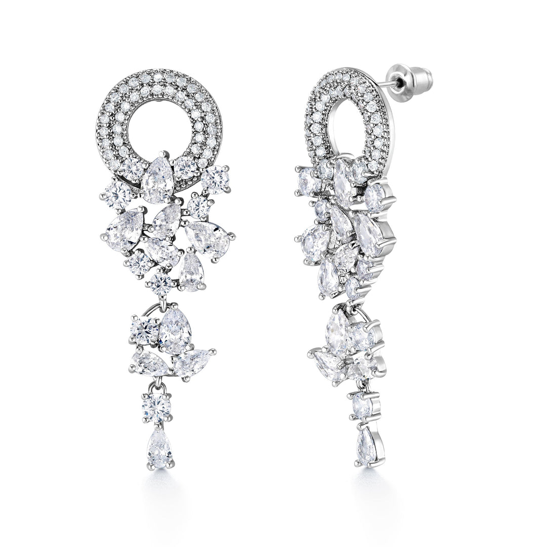 Wedding Teardrop Chandelier with Pear CZ Circle Dangle Earrings