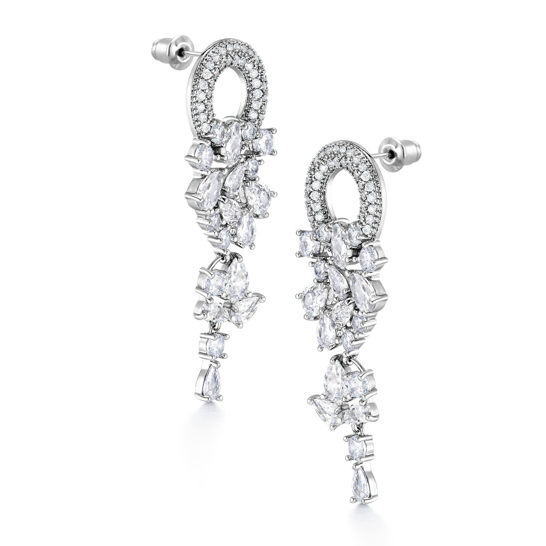 Wedding Teardrop Chandelier with Pear CZ Circle Dangle Earrings