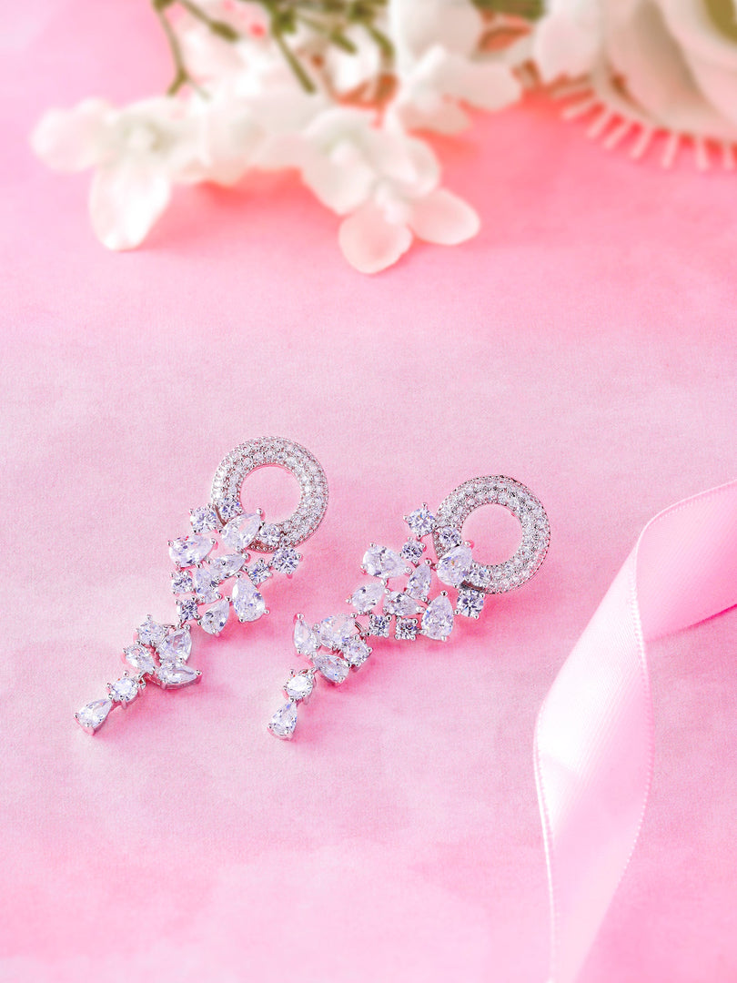 Wedding Teardrop Chandelier with Pear CZ Circle Dangle Earrings