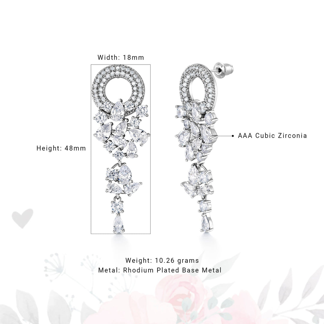Wedding Teardrop Chandelier with Pear CZ Circle Dangle Earrings