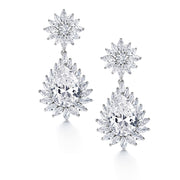 Elegant Bridal Teardrop CZ Flower Dangle Earrings, Flower Design Cz Earrings, Cz Dangle Earrings